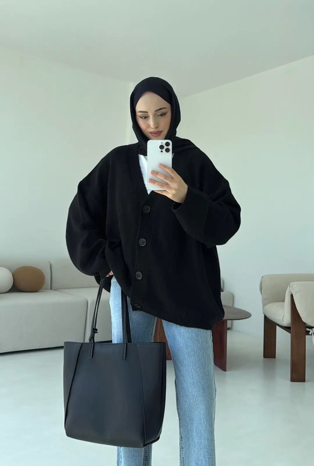 Oversize Yünlü Kazak Siyah - Görsel 5