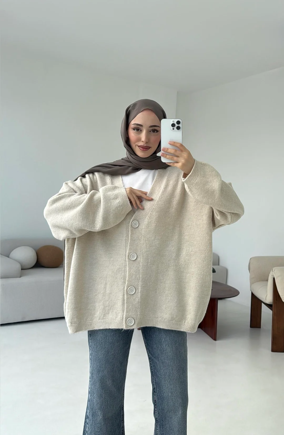 Oversize Yünlü Kazak Taş - Görsel 4