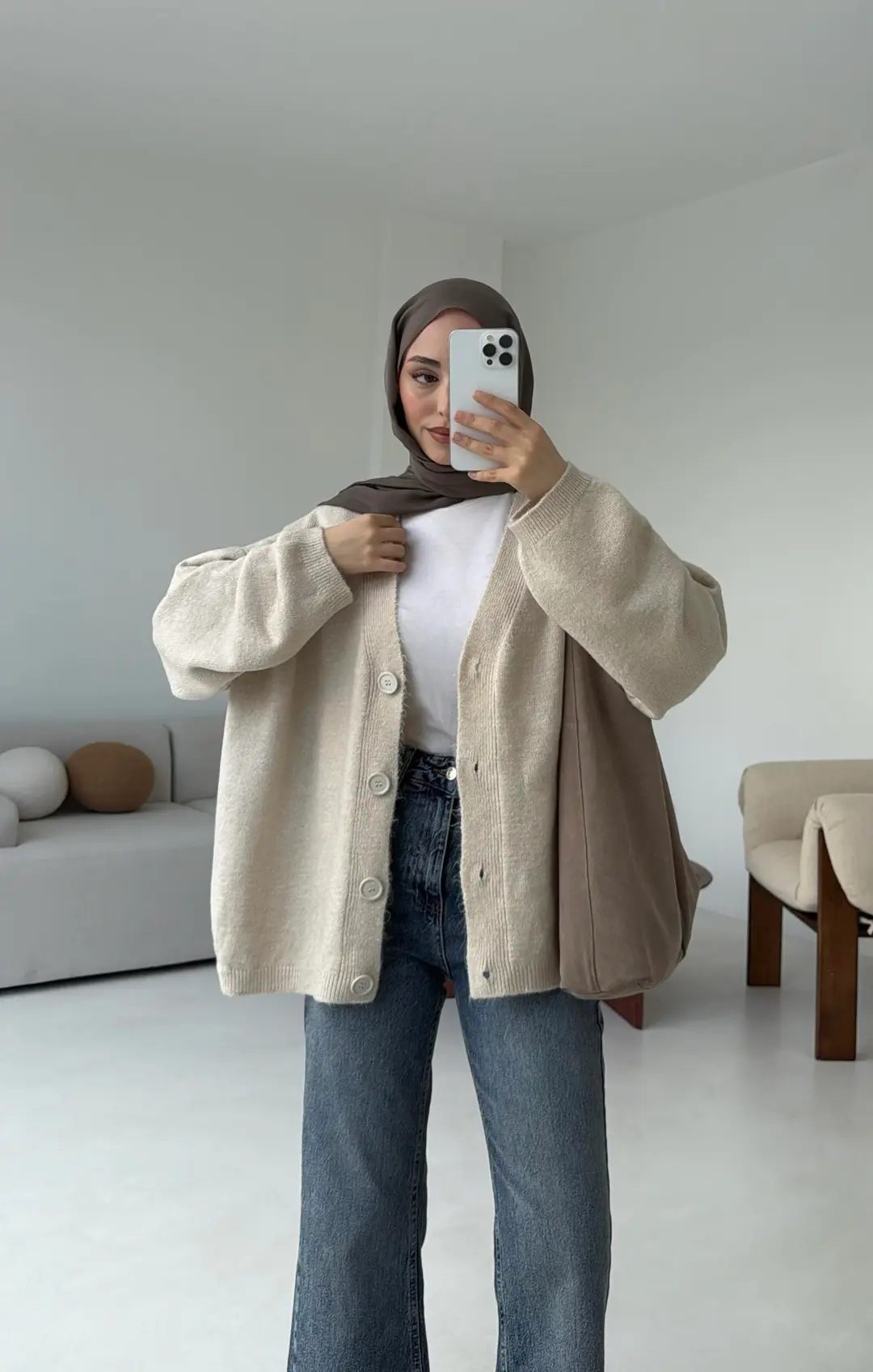 Oversize Yünlü Kazak Taş - Görsel 5