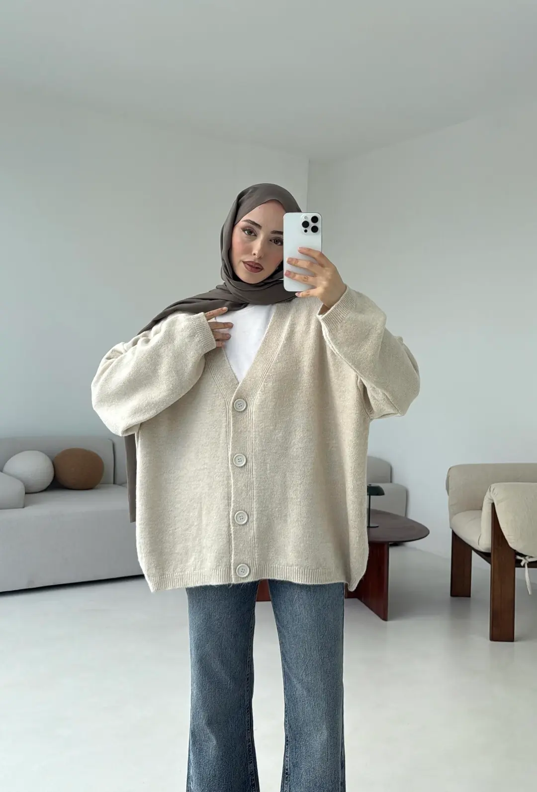 Oversize Yünlü Kazak Taş - Görsel 8