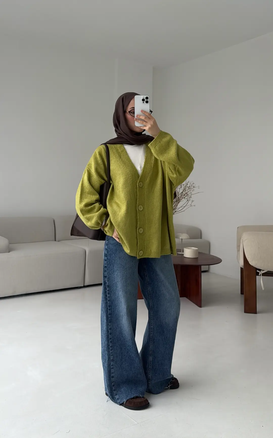 Oversize Yünlü Kazak Yağ Yeşili - Görsel 2