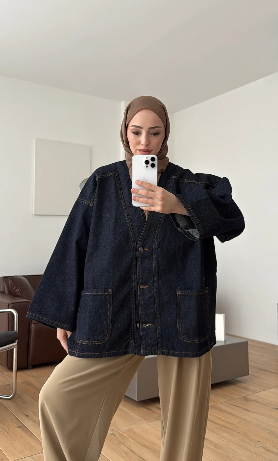 Oversize Wide Denim Ceket - Görsel 8