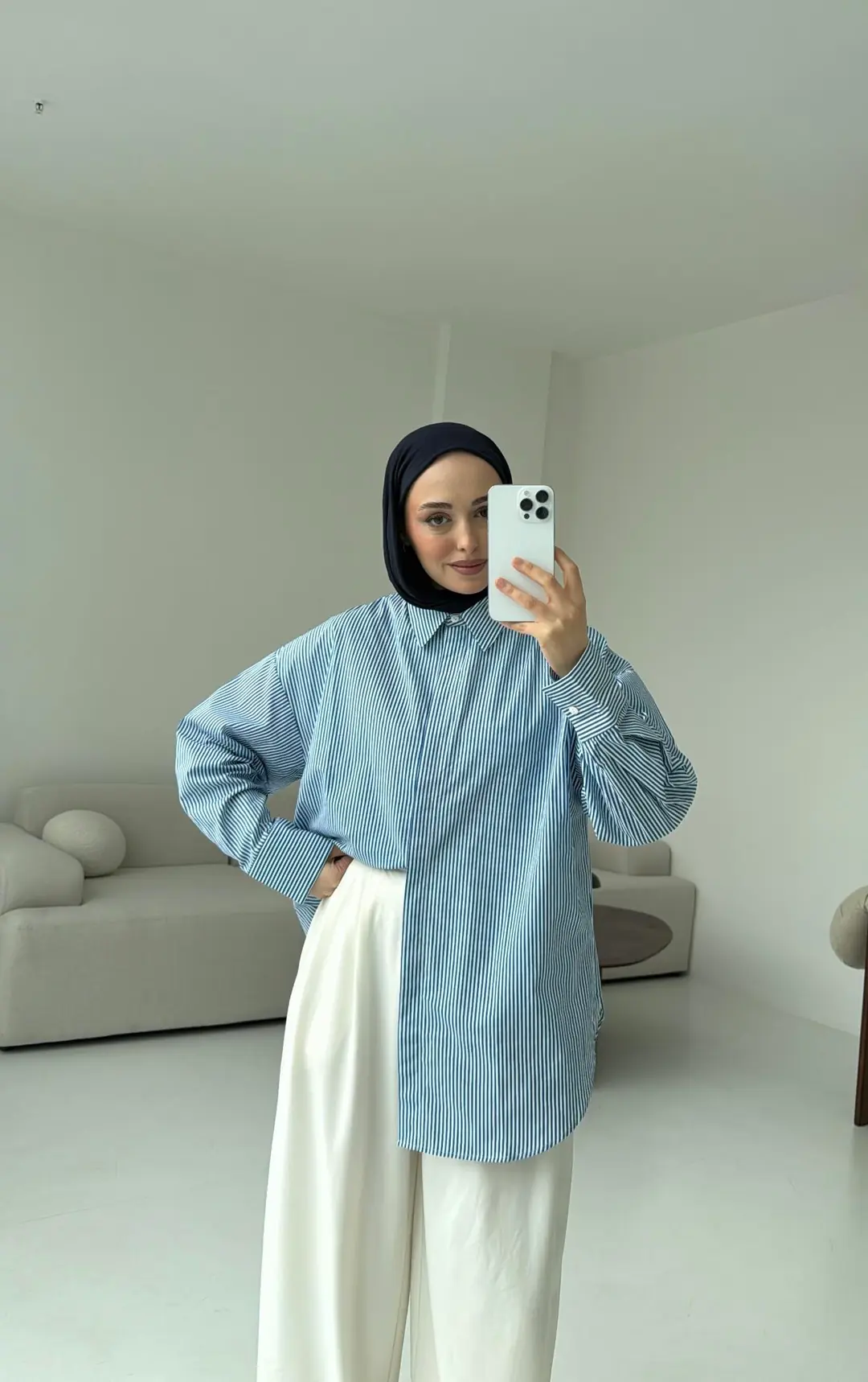 Oxford Çizgili Gömlek Beyaz/Mavi - Görsel 3