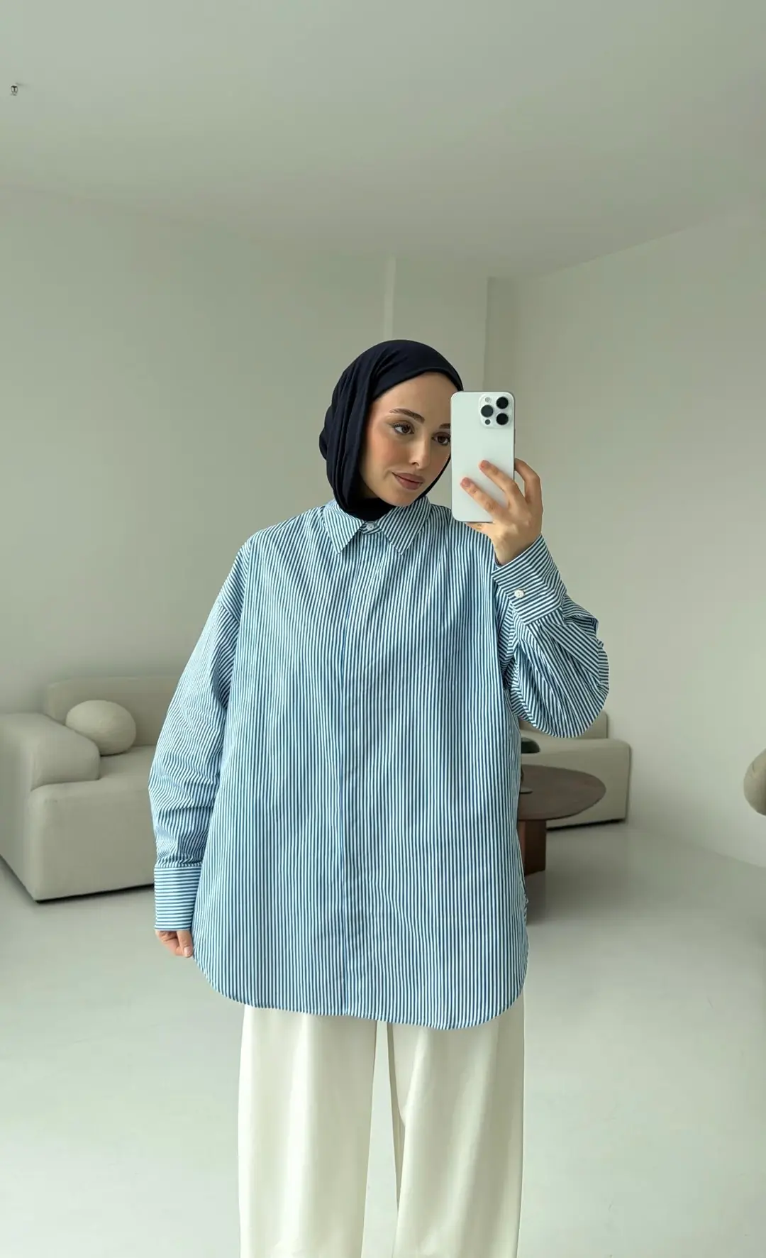 Oxford Çizgili Gömlek Beyaz/Mavi - Görsel 4