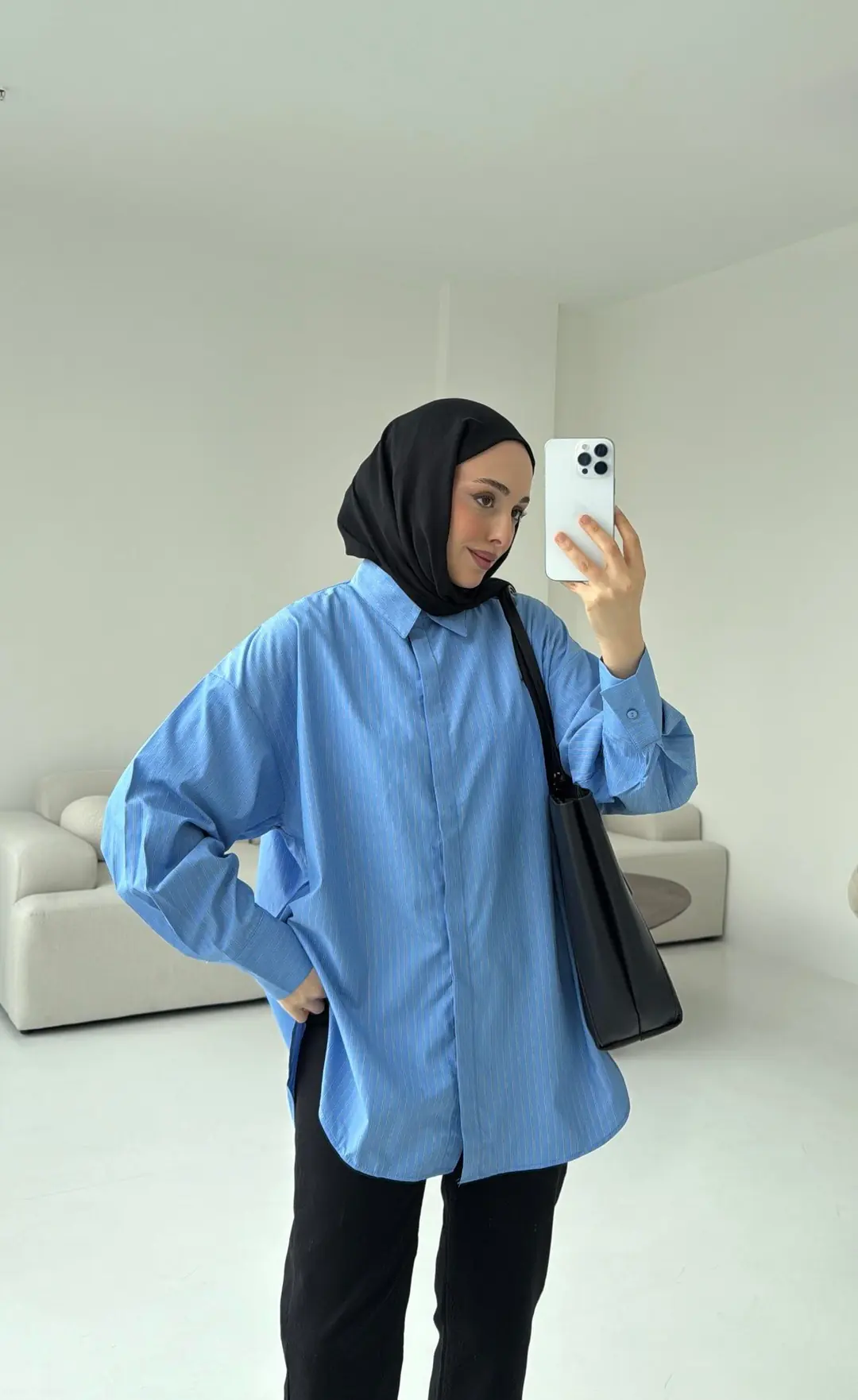 Oxford İnce Çizgili Gömlek Mavi