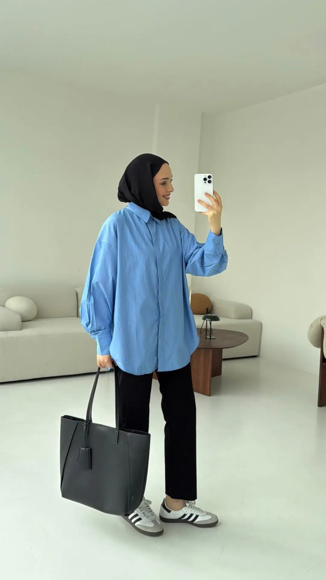 Oxford İnce Çizgili Gömlek Mavi - Görsel 2