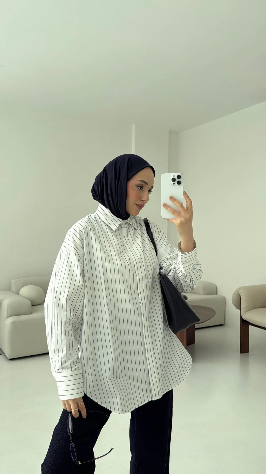 Oxford İnce Lacivert Çizgili Gömlek