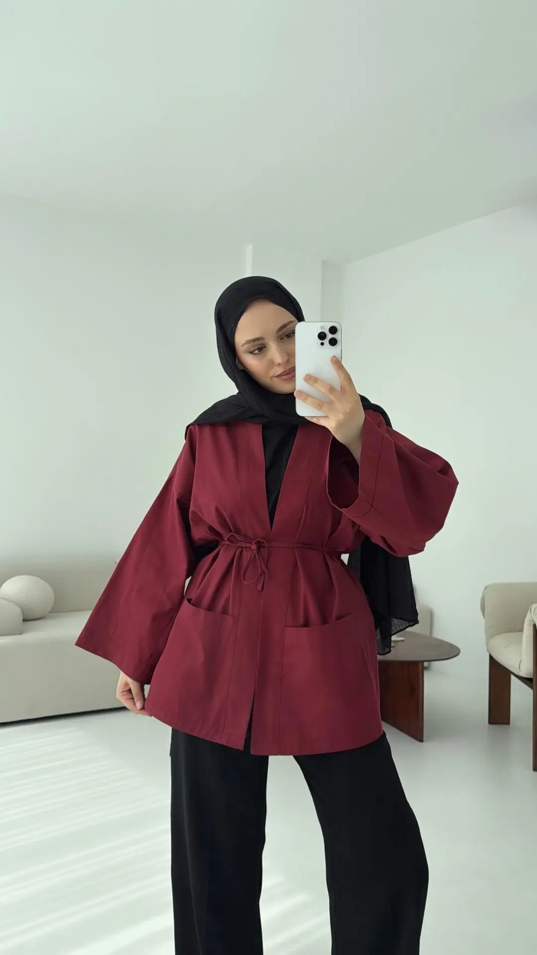 Pamuk Gabardin Kimono Bordo