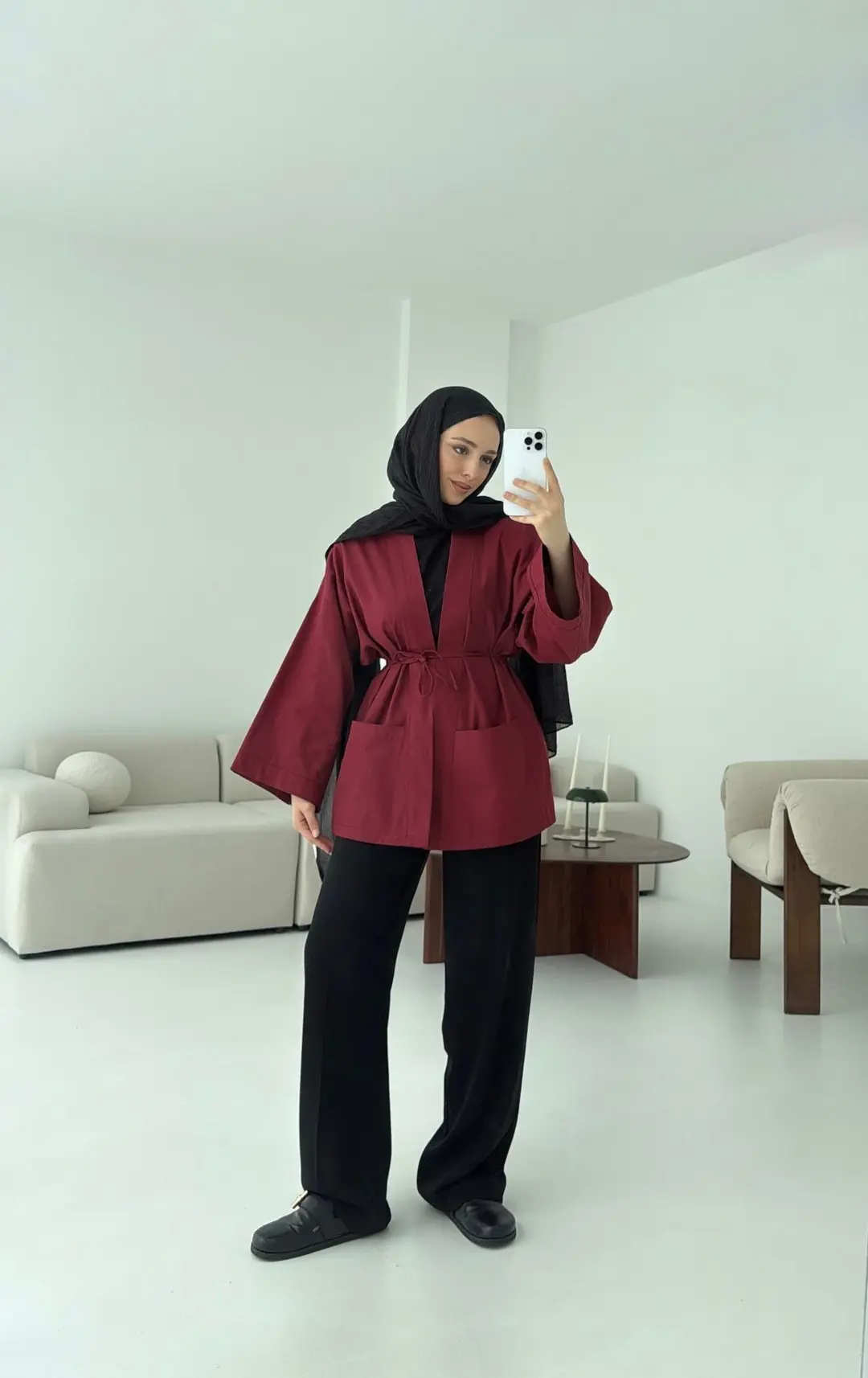 Pamuk Gabardin Kimono Bordo - Görsel 2