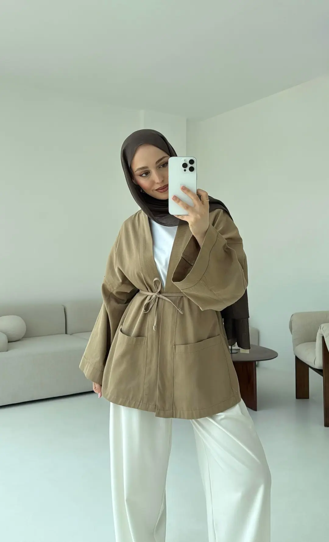 Pamuk Gabardin Kimono Camel