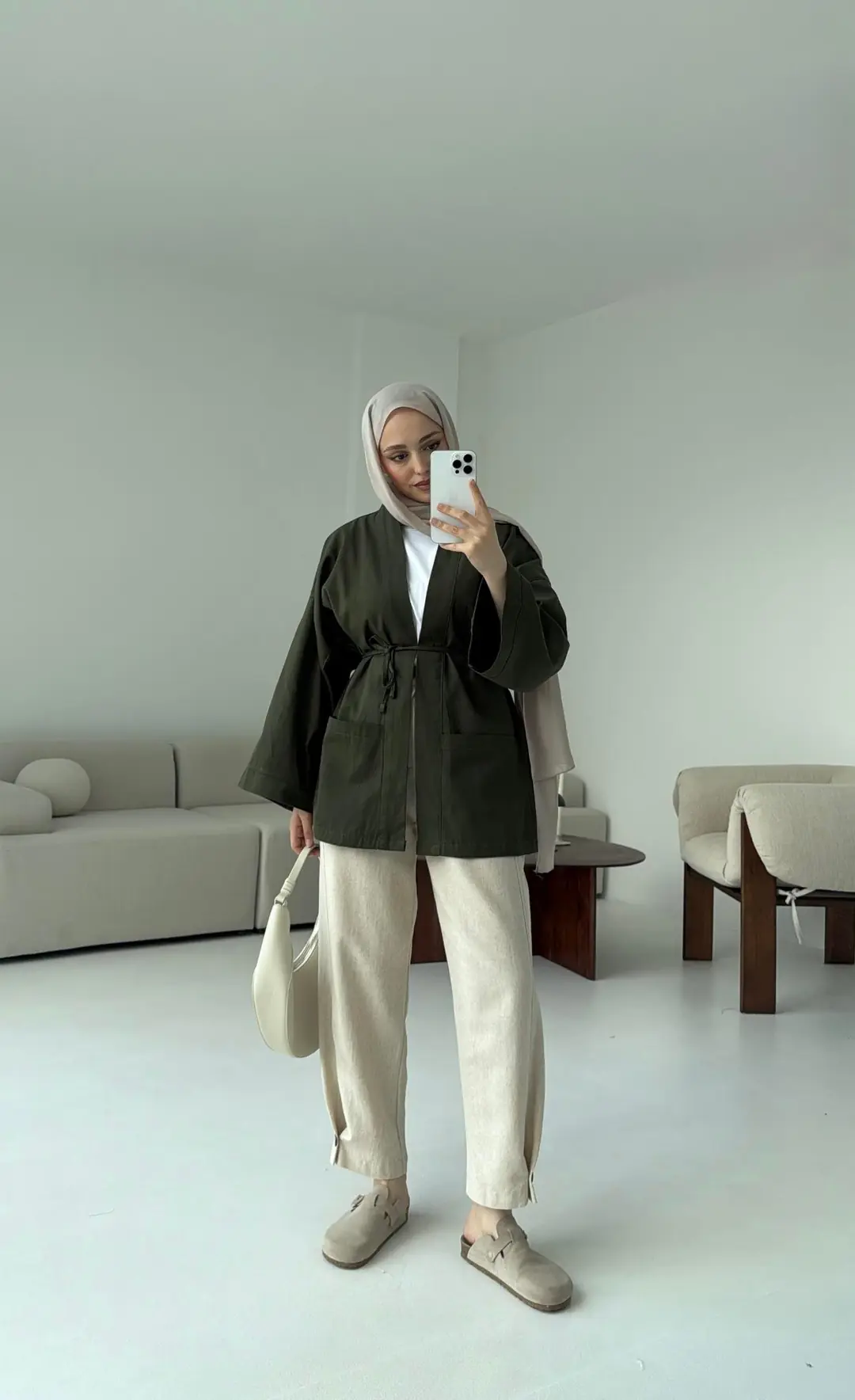 Pamuk Gabardin Kimono Haki