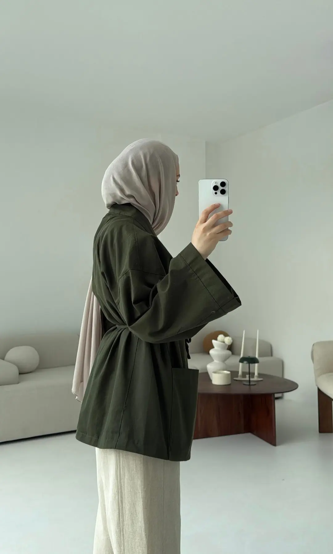 Pamuk Gabardin Kimono Haki - Görsel 3