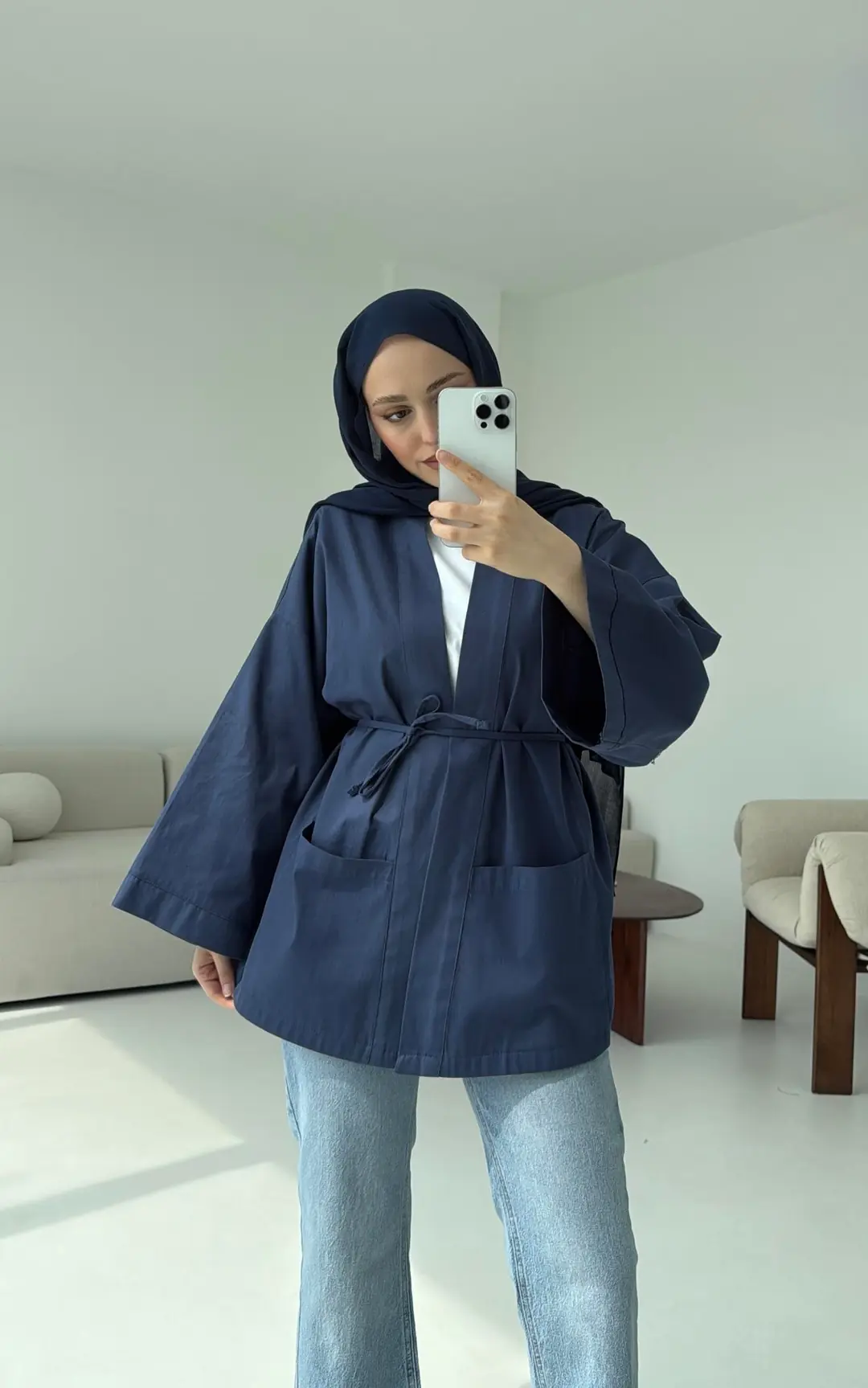 Pamuk Gabardin Kimono Lacivert - Görsel 2