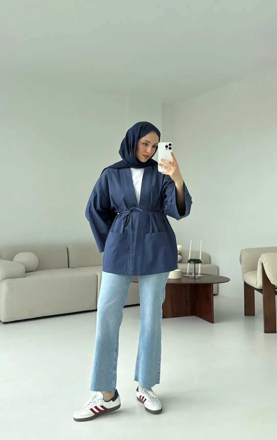 Pamuk Gabardin Kimono Lacivert - Görsel 3