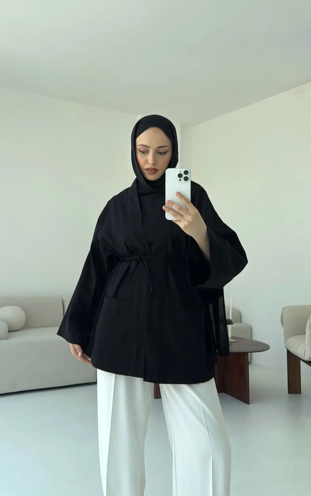 Pamuk Gabardin Kimono Siyah - Görsel 3