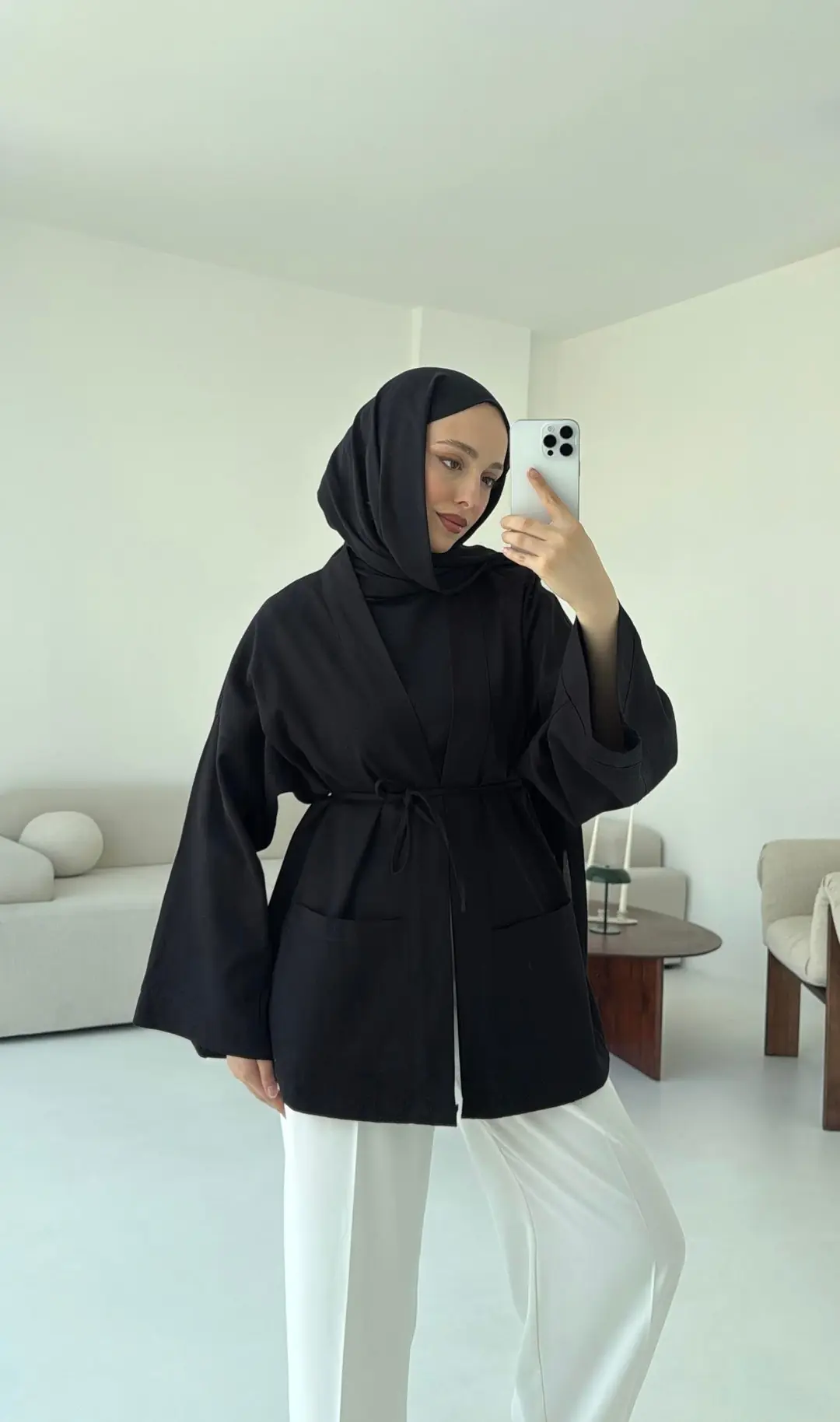 Pamuk Gabardin Kimono Siyah - Görsel 4