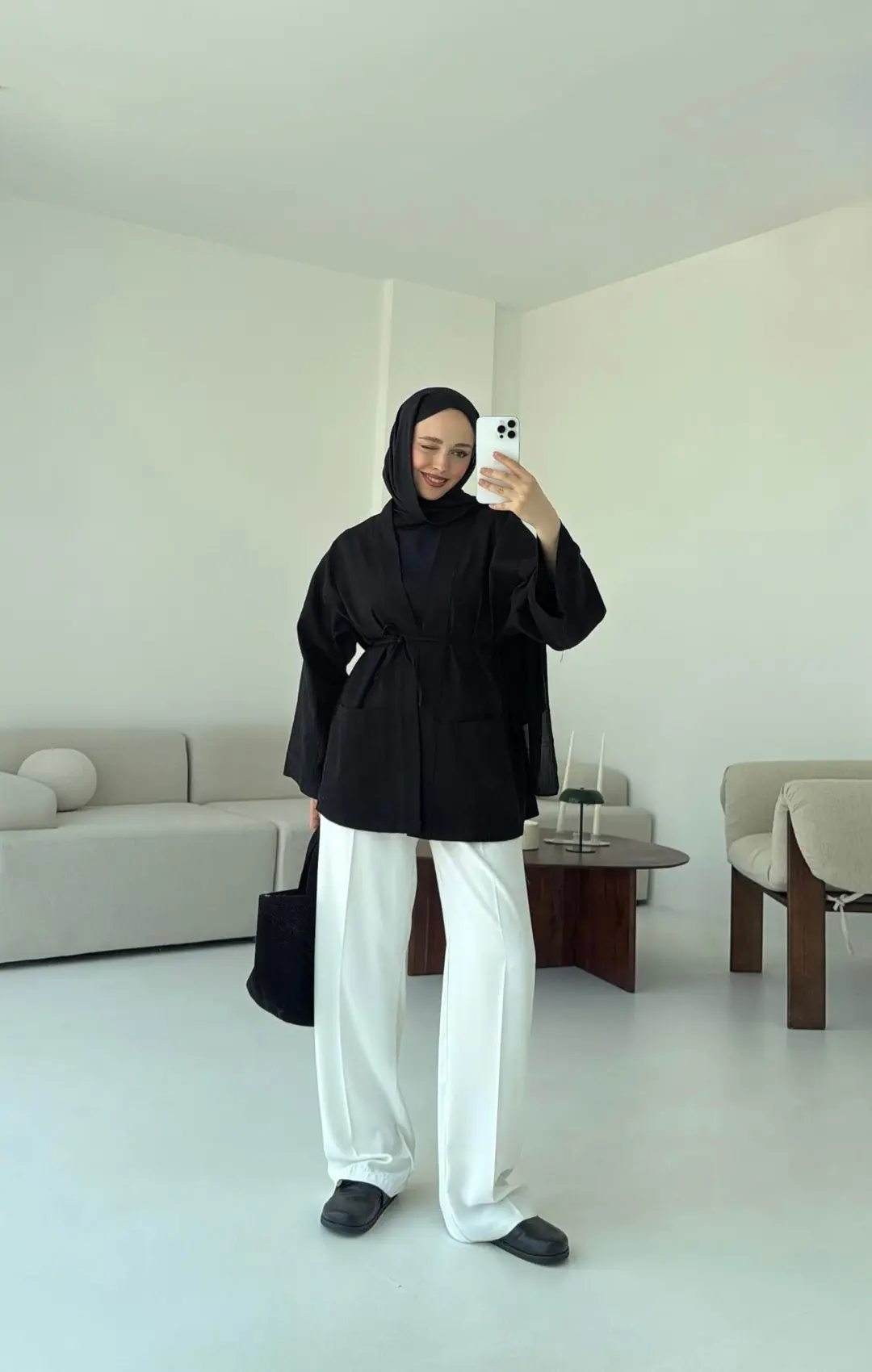 Pamuk Gabardin Kimono Siyah - Görsel 8