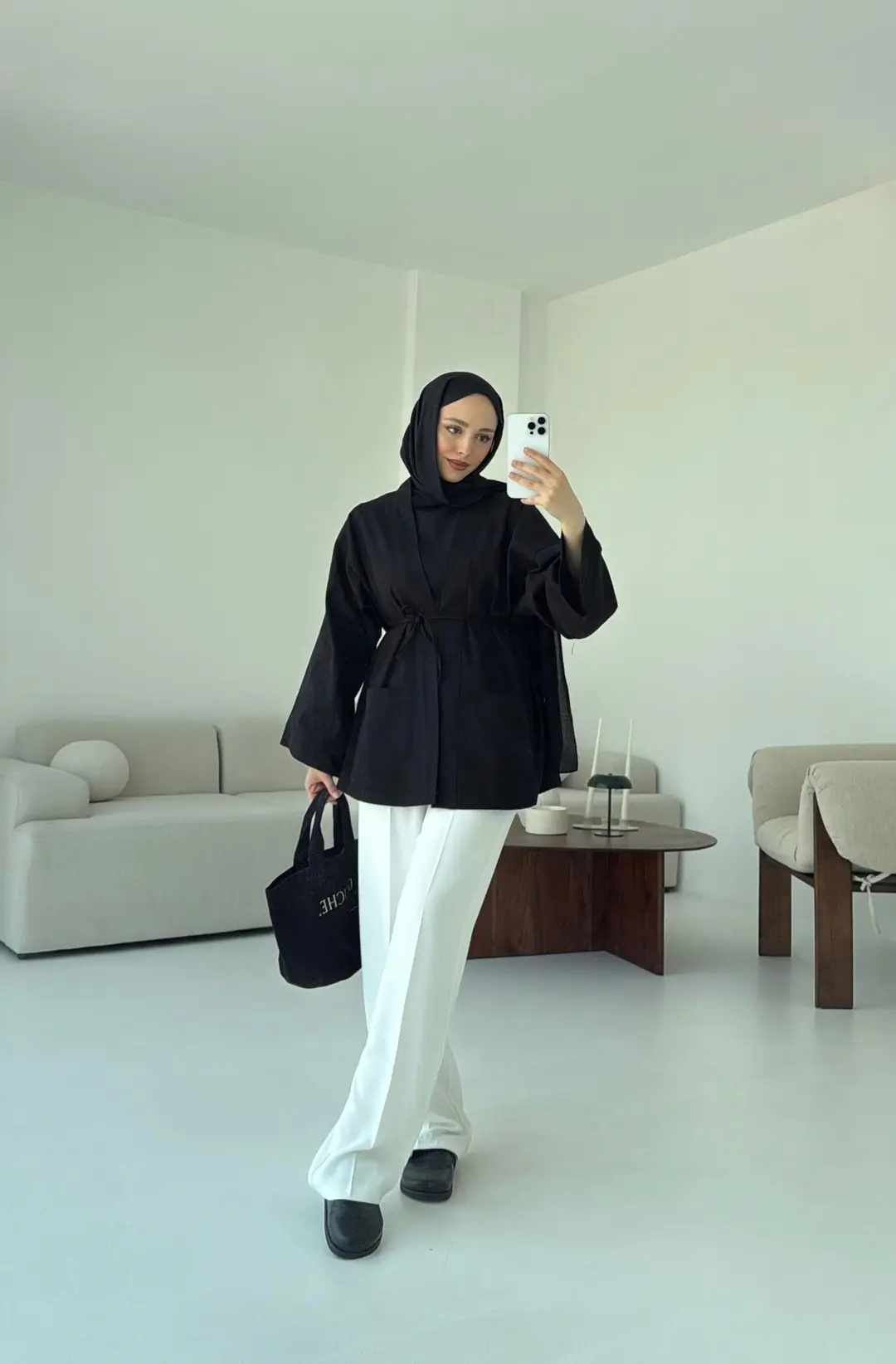 Pamuk Gabardin Kimono Siyah - Görsel 9