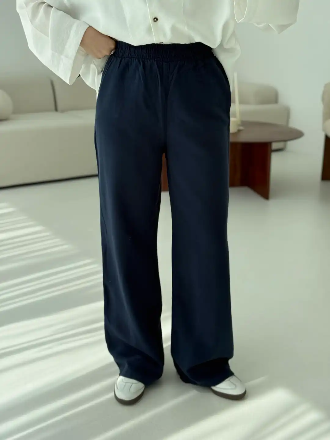 Pamuk Keten Pantolon Lacivert