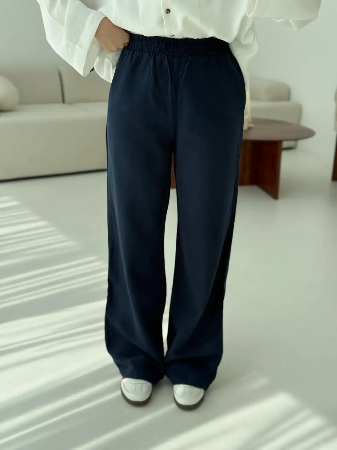 Pamuk Keten Pantolon Lacivert - Görsel 2