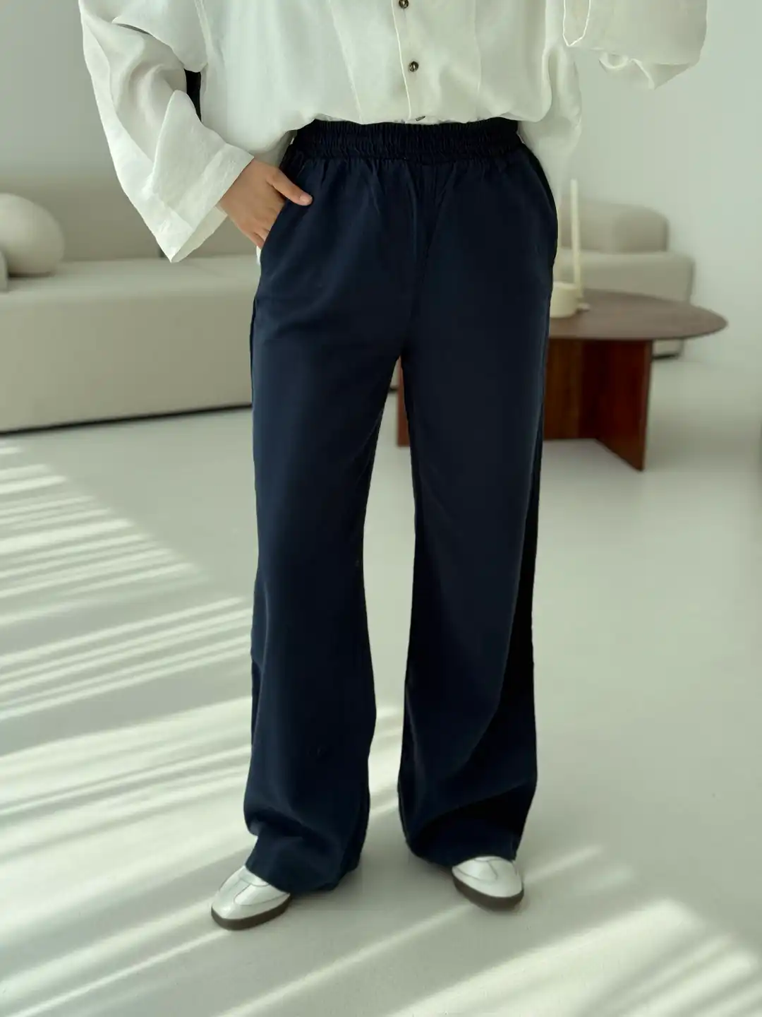 Pamuk Keten Pantolon Lacivert - Görsel 3