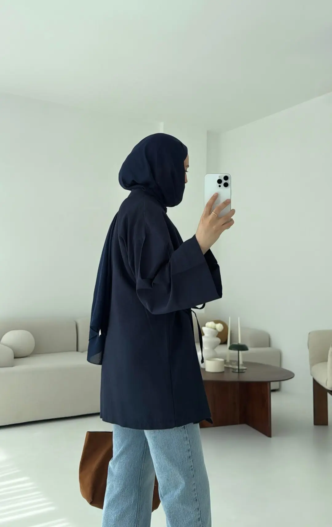 Pamuk Keten Yandan Bağlamalı Kimono Lacivert - Görsel 9