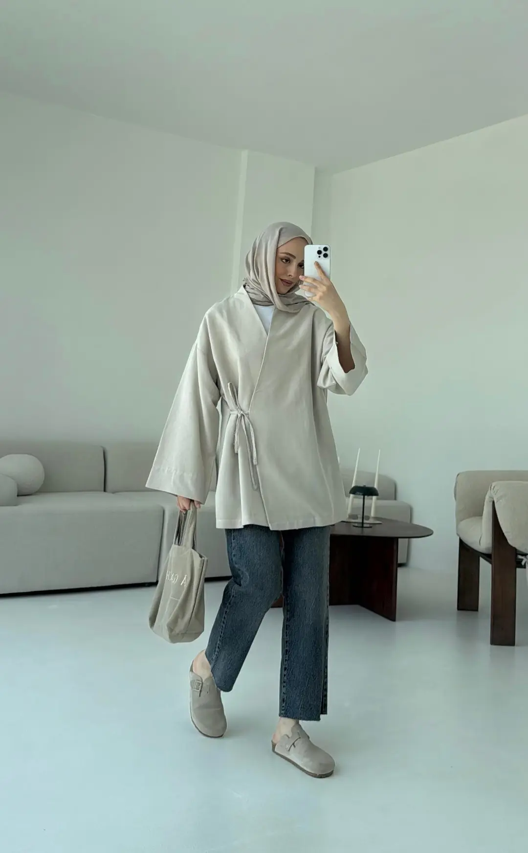 Pamuk Keten Yandan Bağlamalı Kimono Taş - Görsel 2