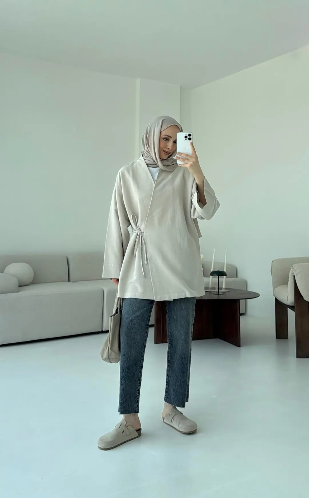 Pamuk Keten Yandan Bağlamalı Kimono Taş - Görsel 3