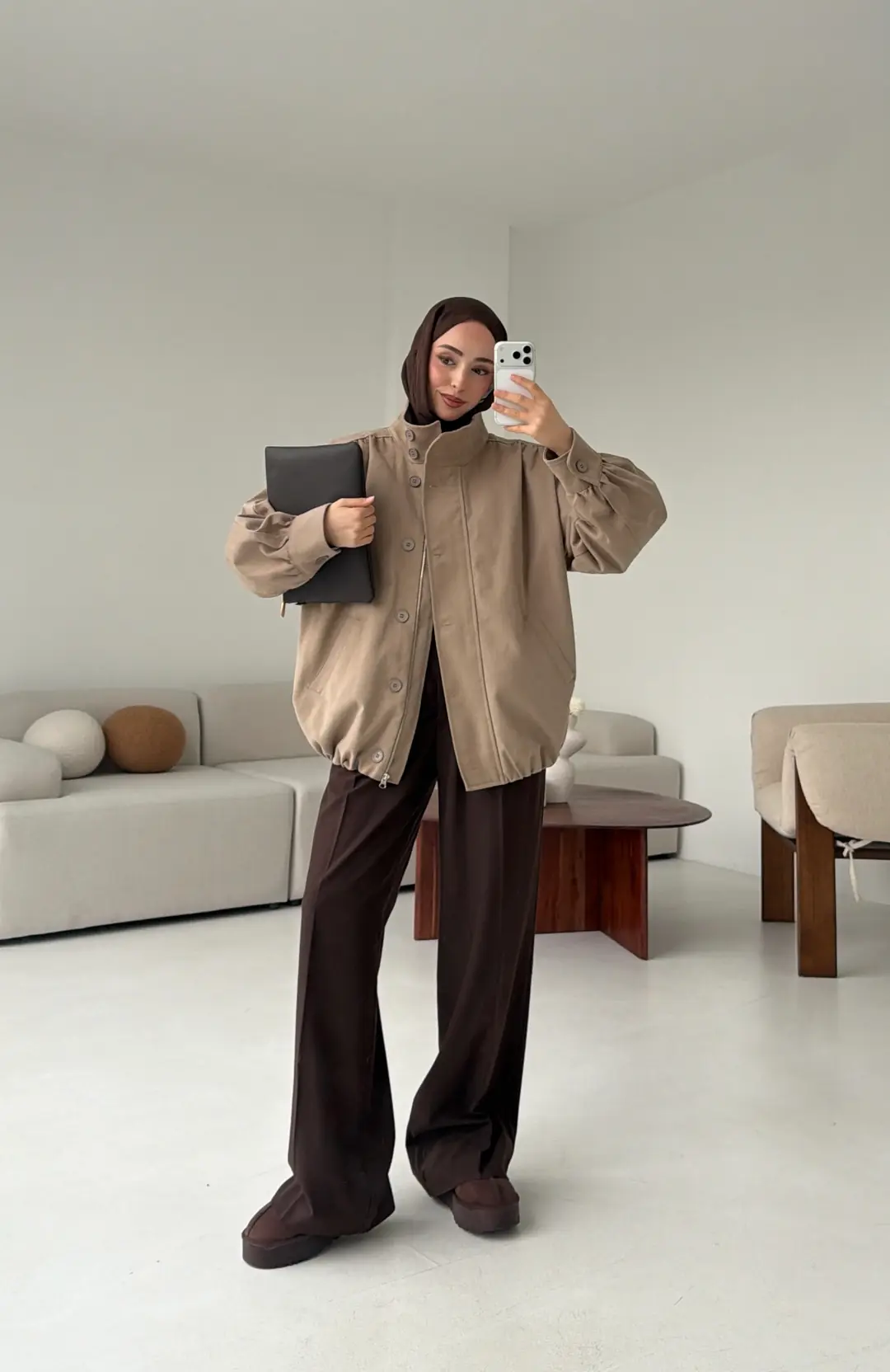 Bomber Gabardin Ceket Bej