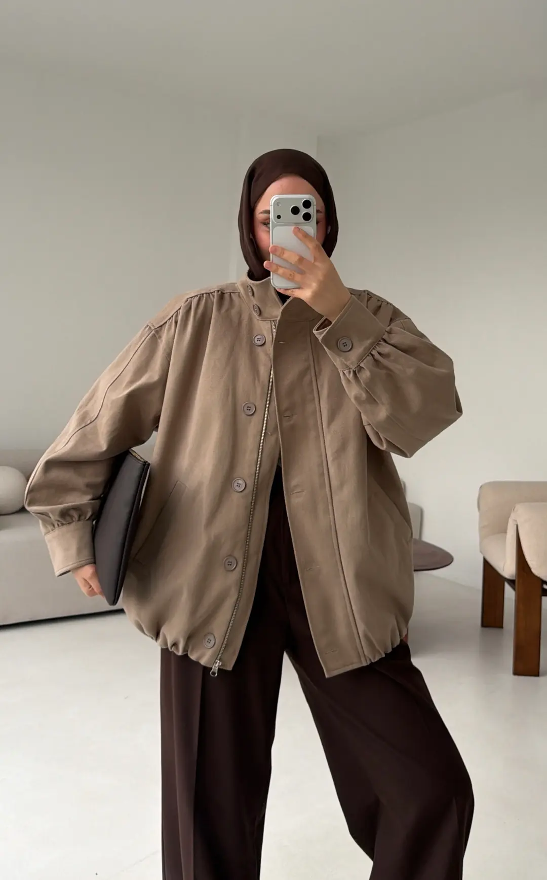 Bomber Gabardin Ceket Bej - Görsel 3