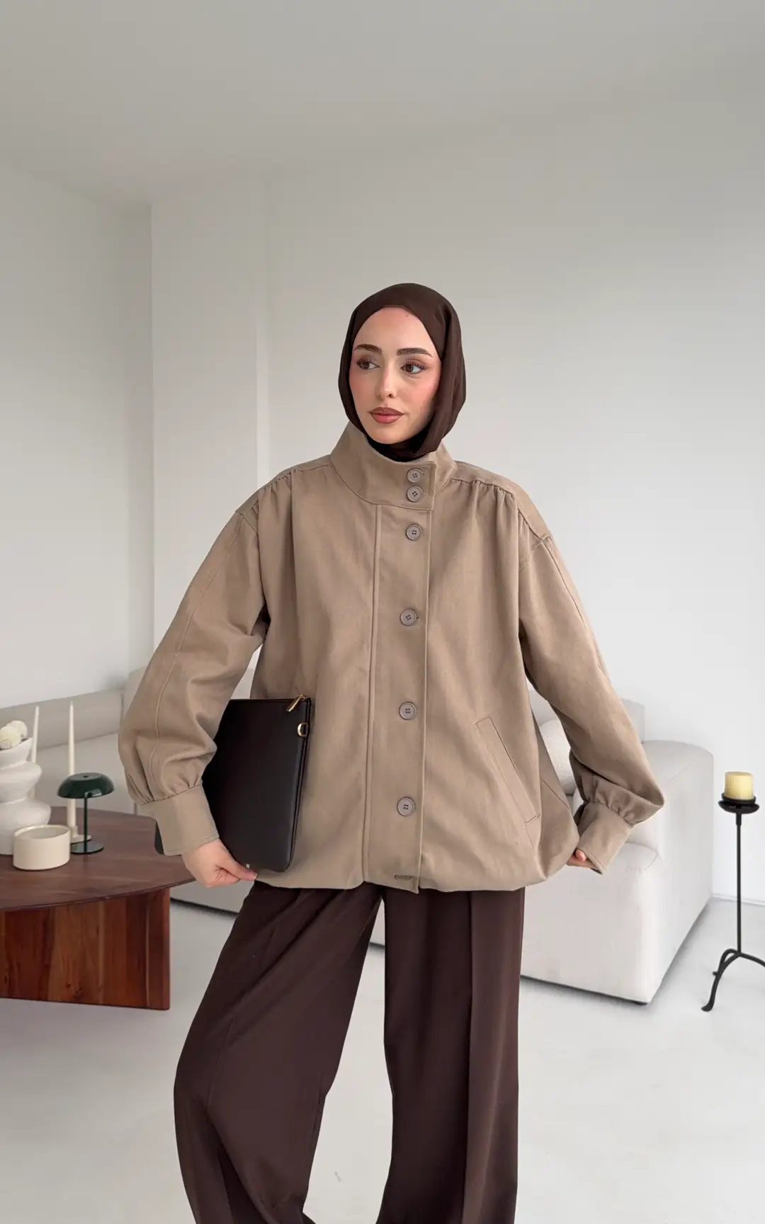 Bomber Gabardin Ceket Bej - Görsel 7