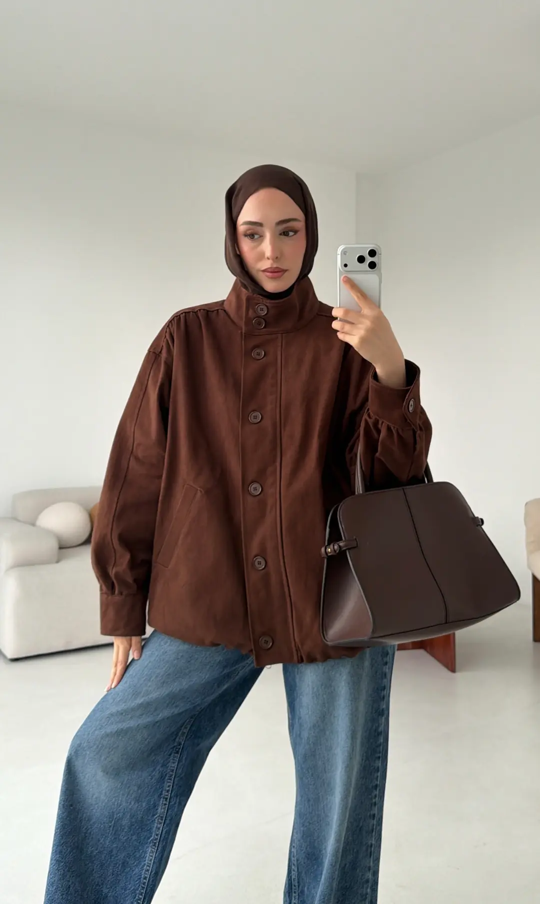 Bomber Gabardin Ceket Kahve - Görsel 3