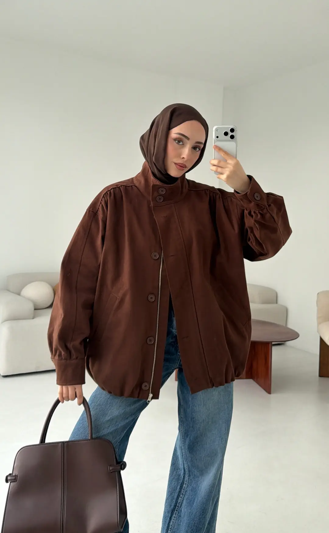 Bomber Gabardin Ceket Kahve - Görsel 4