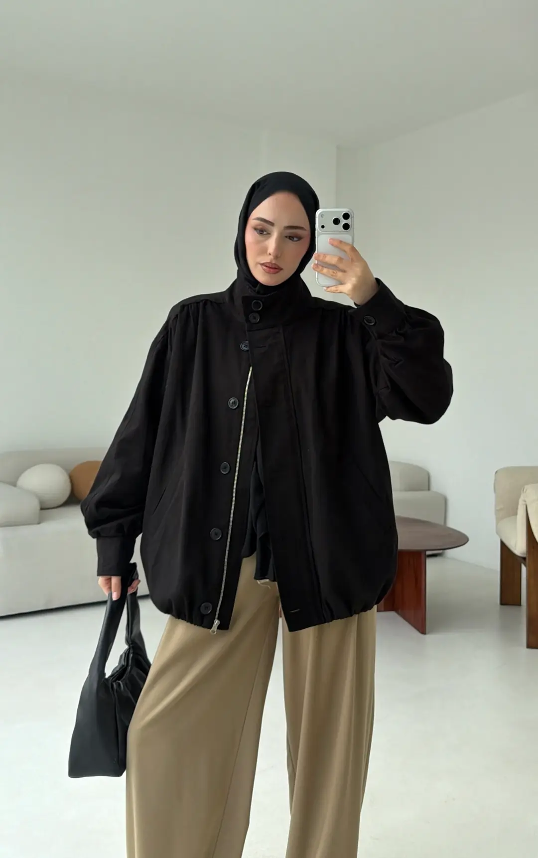 Bomber Gabardin Ceket Siyah - Görsel 10