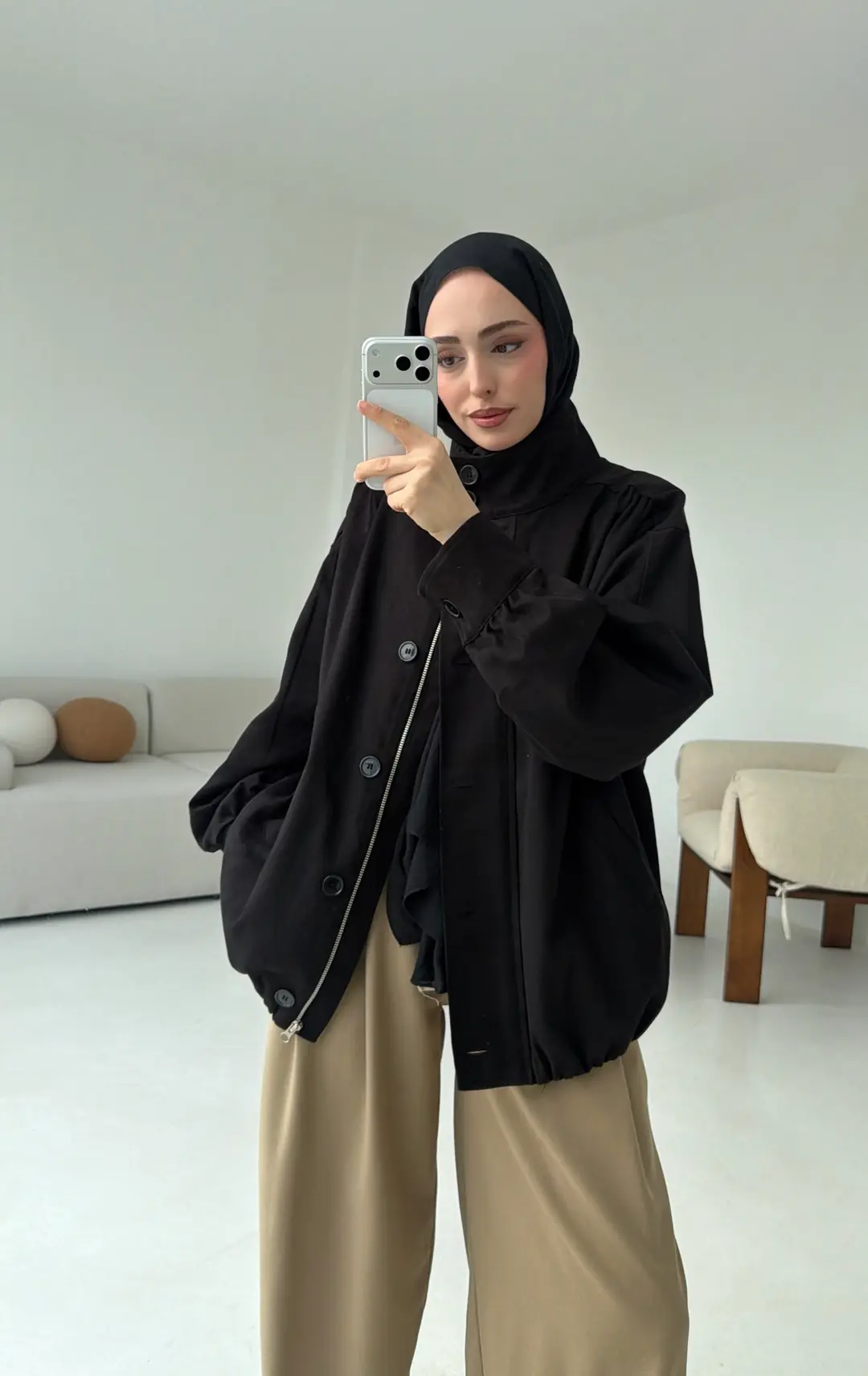 Bomber Gabardin Ceket Siyah - Görsel 7