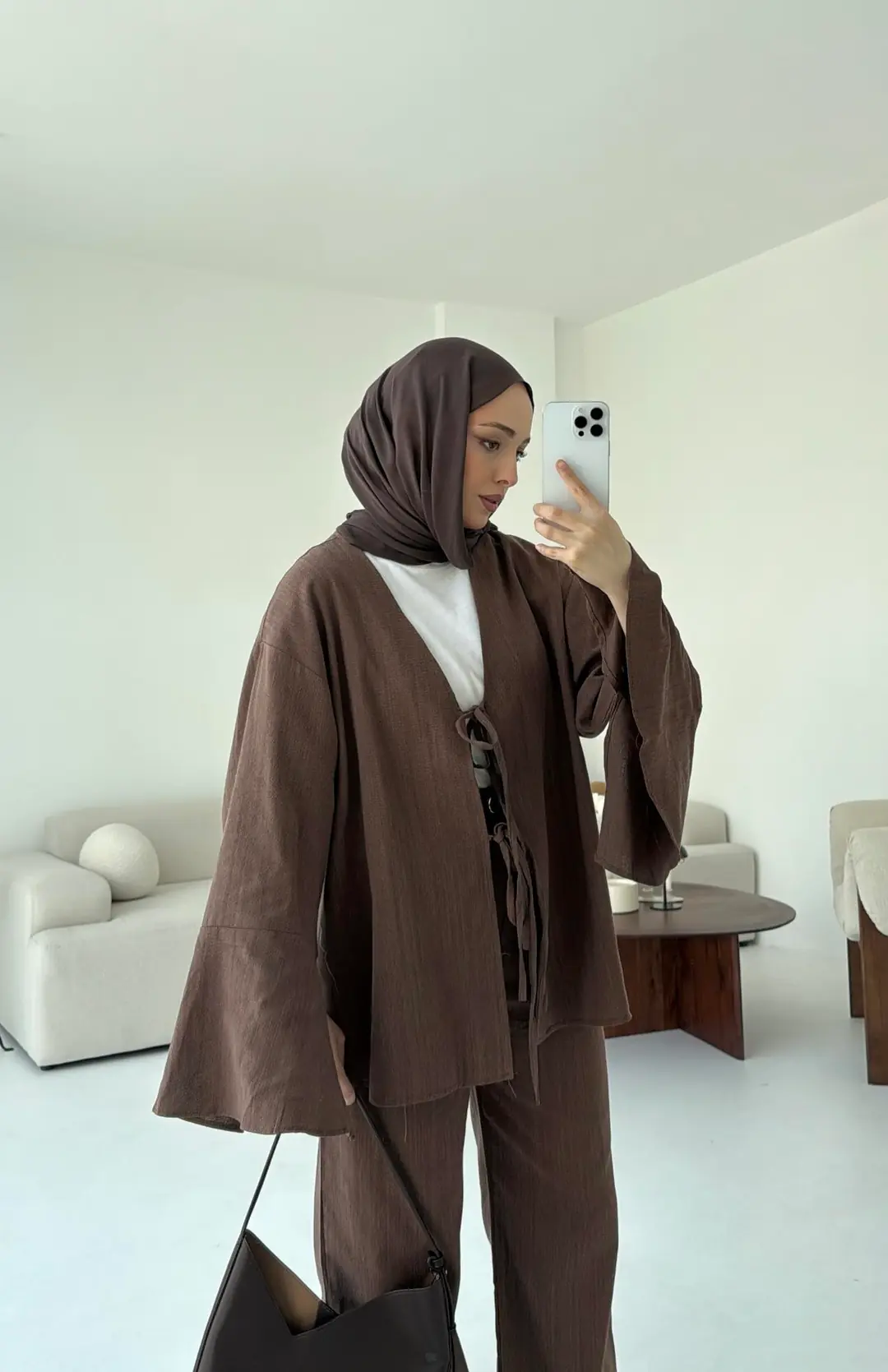 Pantolonu Deri Kemerli Kimono Takım