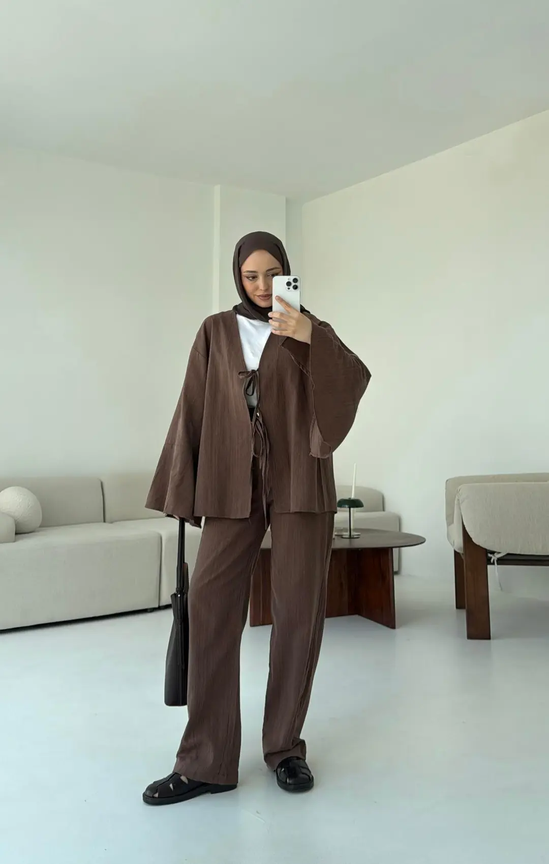 Pantolonu Deri Kemerli Kimono Takım - Görsel 2