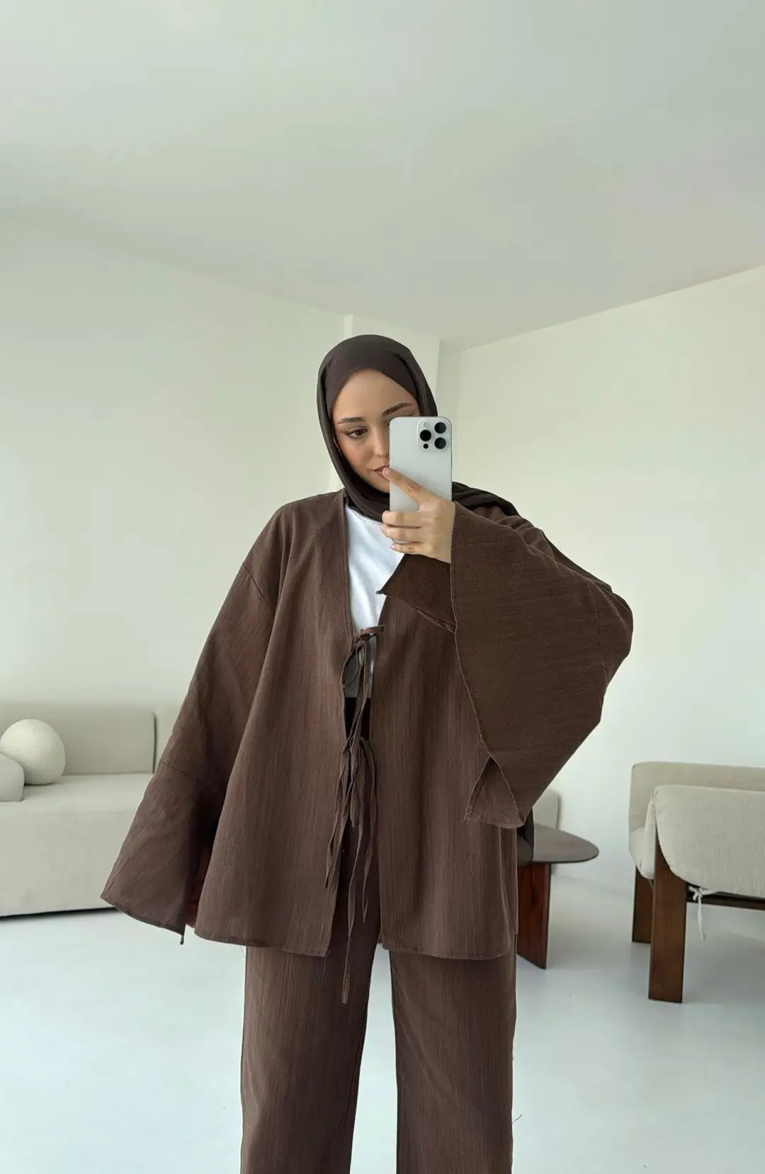 Pantolonu Deri Kemerli Kimono Takım - Görsel 3