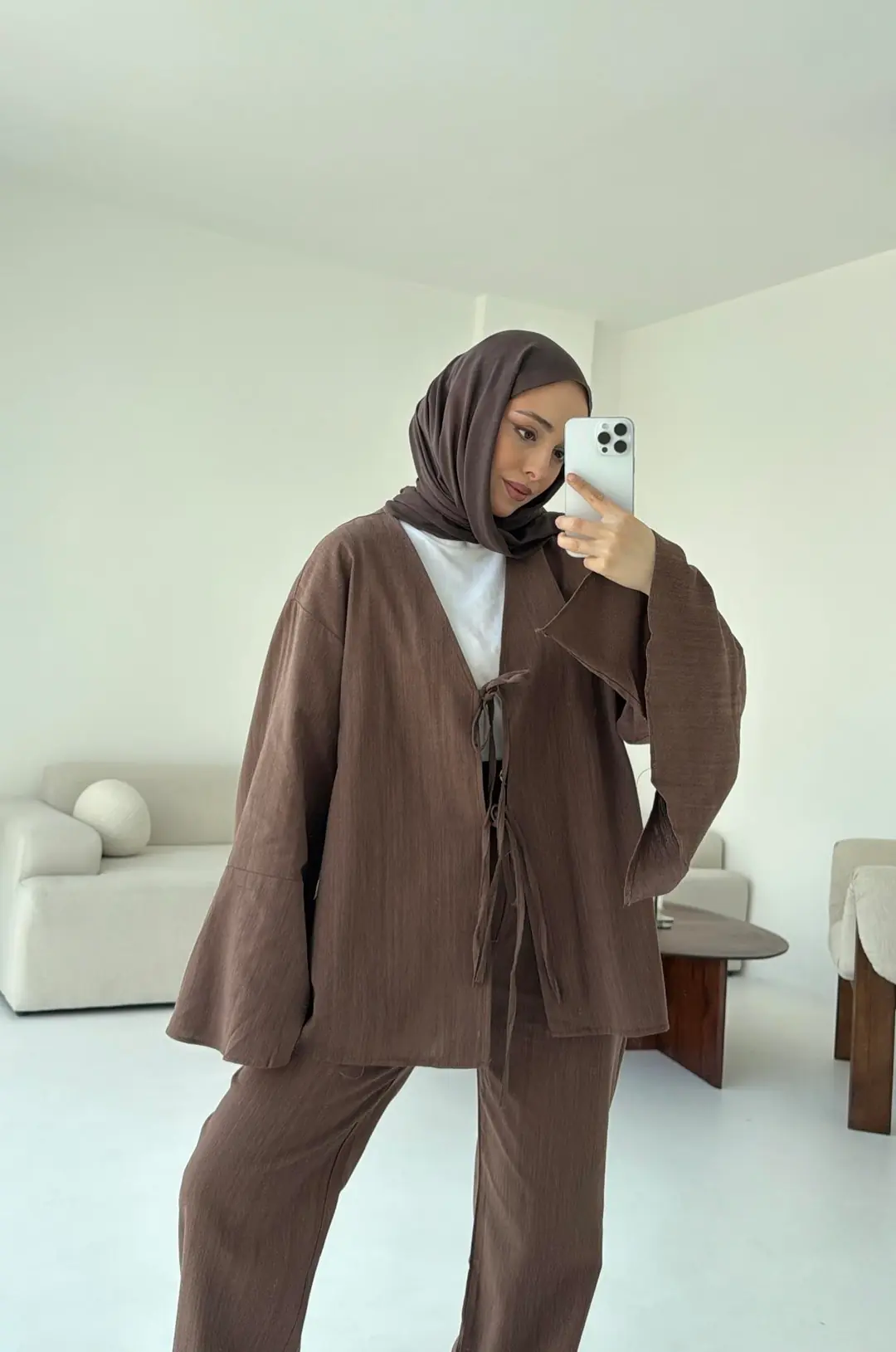 Pantolonu Deri Kemerli Kimono Takım - Görsel 4