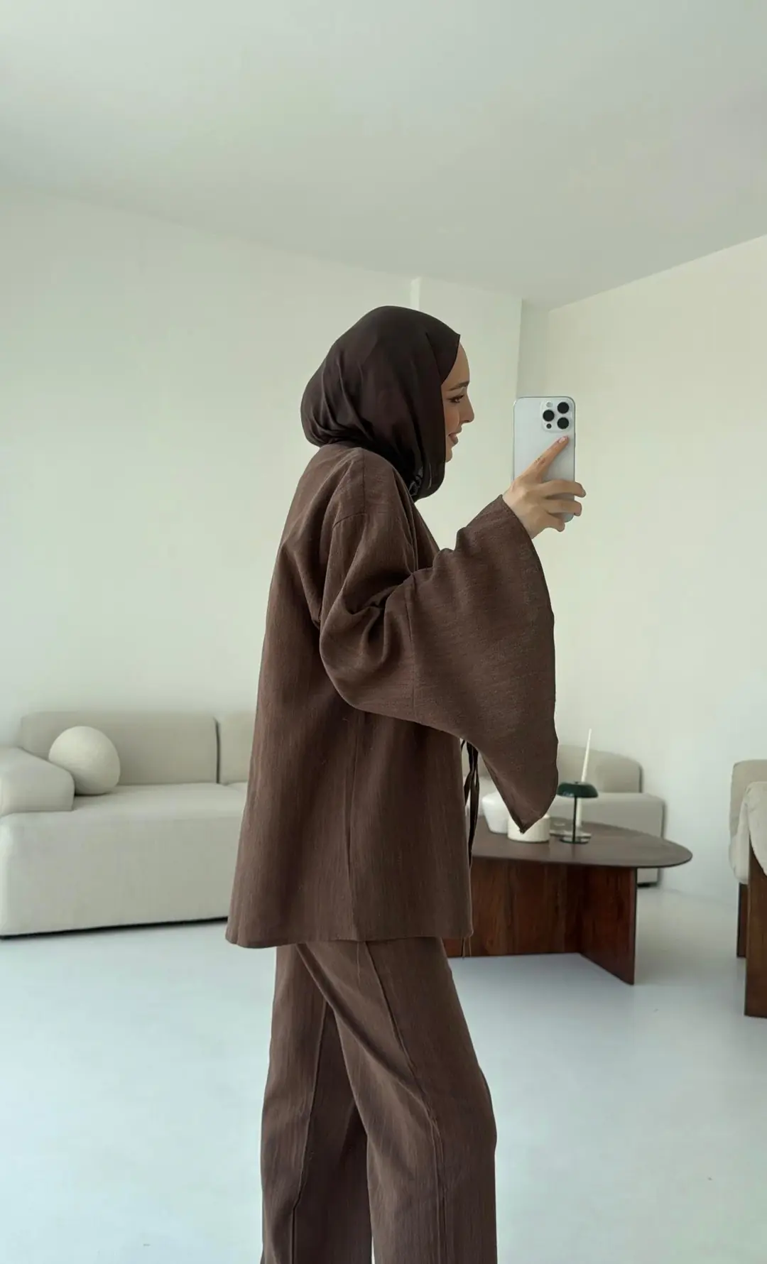 Pantolonu Deri Kemerli Kimono Takım - Görsel 5