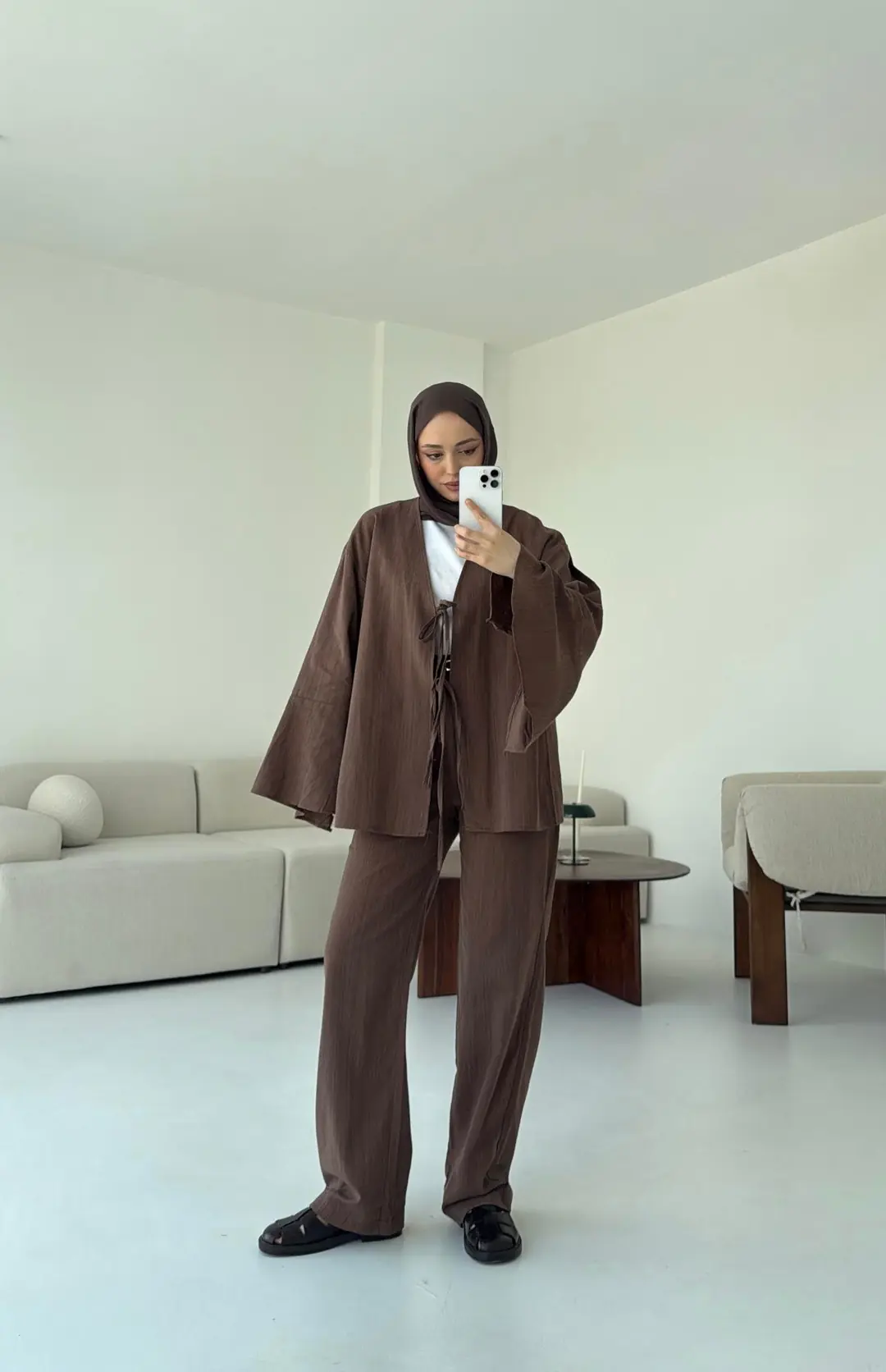 Pantolonu Deri Kemerli Kimono Takım - Görsel 6