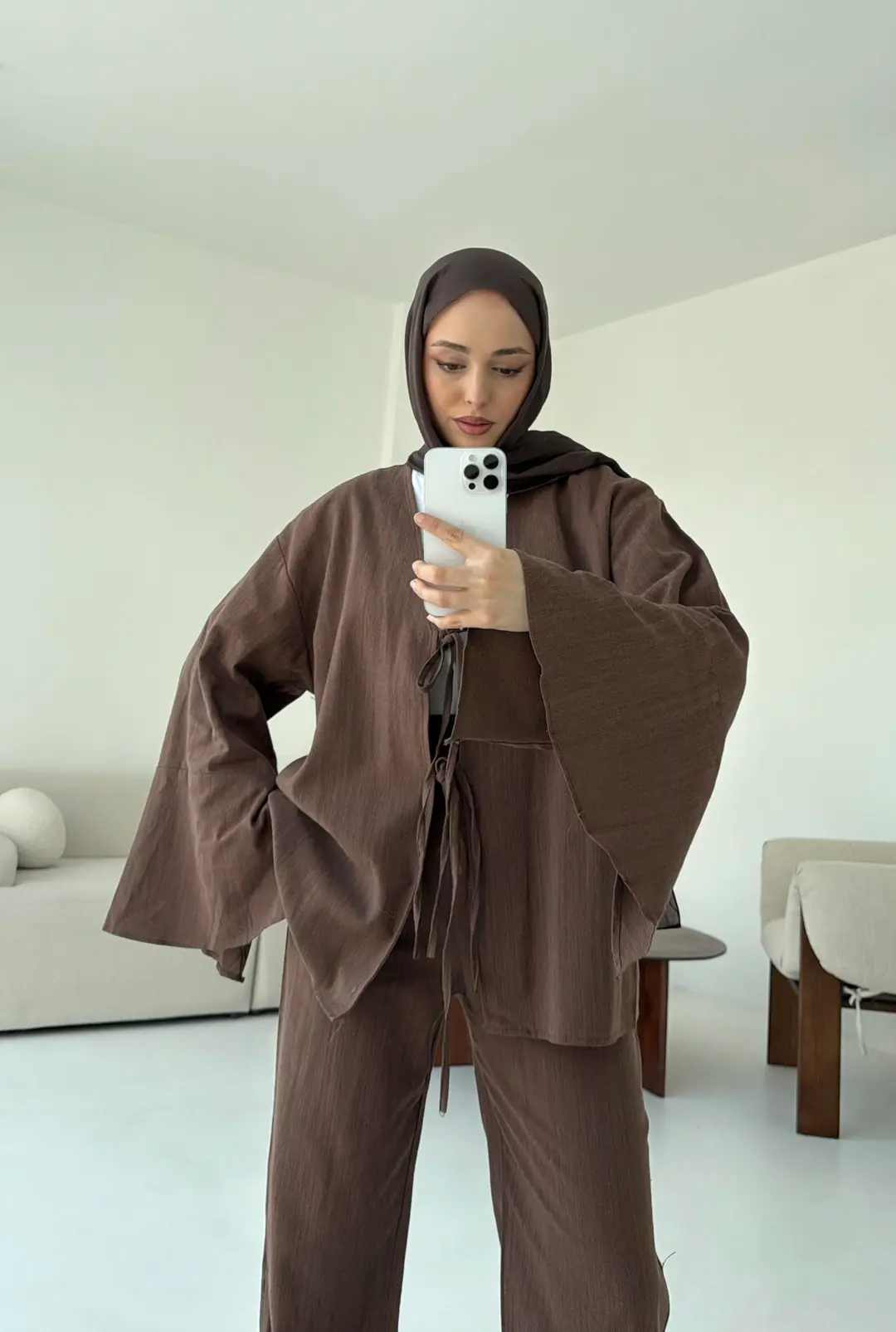 Pantolonu Deri Kemerli Kimono Takım - Görsel 7