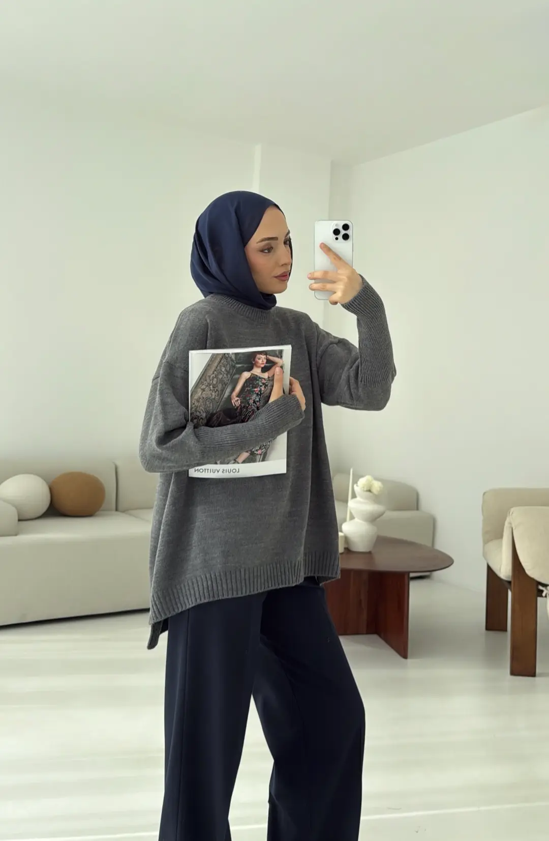 Parmak Geçmeli Triko Kazak Antrasit - Görsel 2