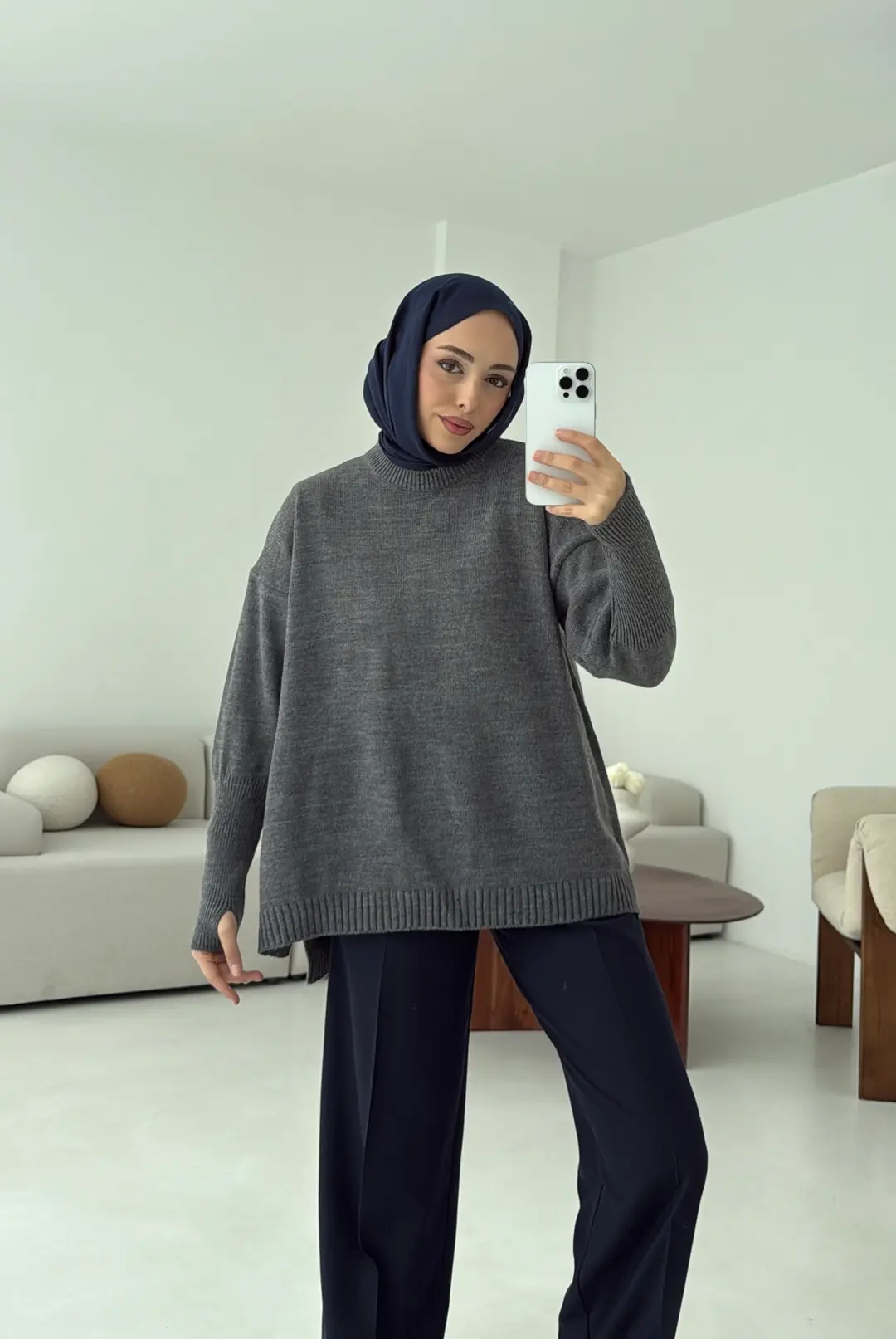 Parmak Geçmeli Triko Kazak Antrasit - Görsel 5