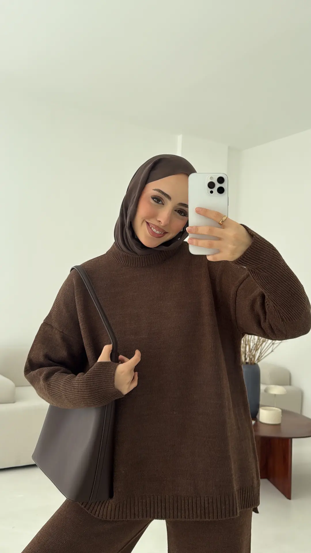 Parmak Geçmeli Triko Takım Kahve - Görsel 4