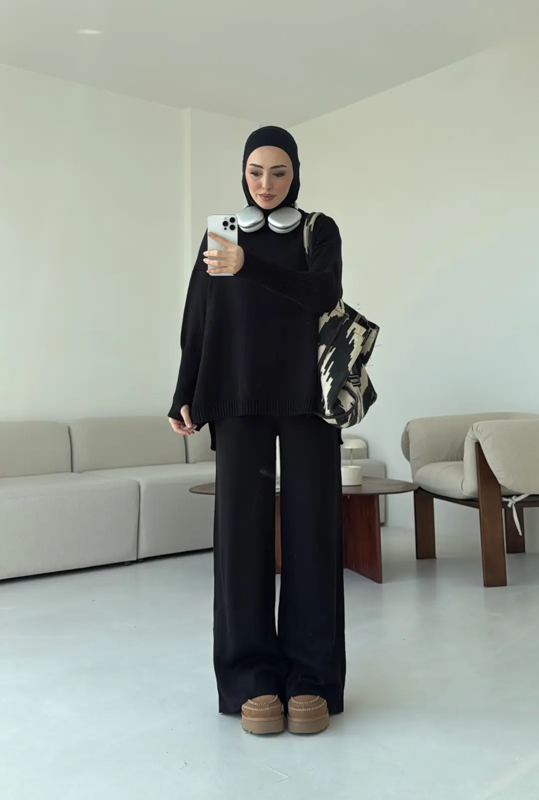 Parmak Geçmeli Triko Takım Siyah