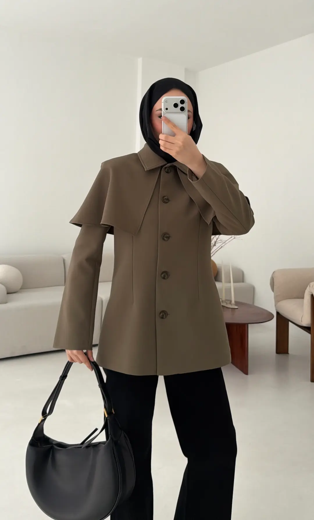 Pelerin Detay Fit Ceket Haki