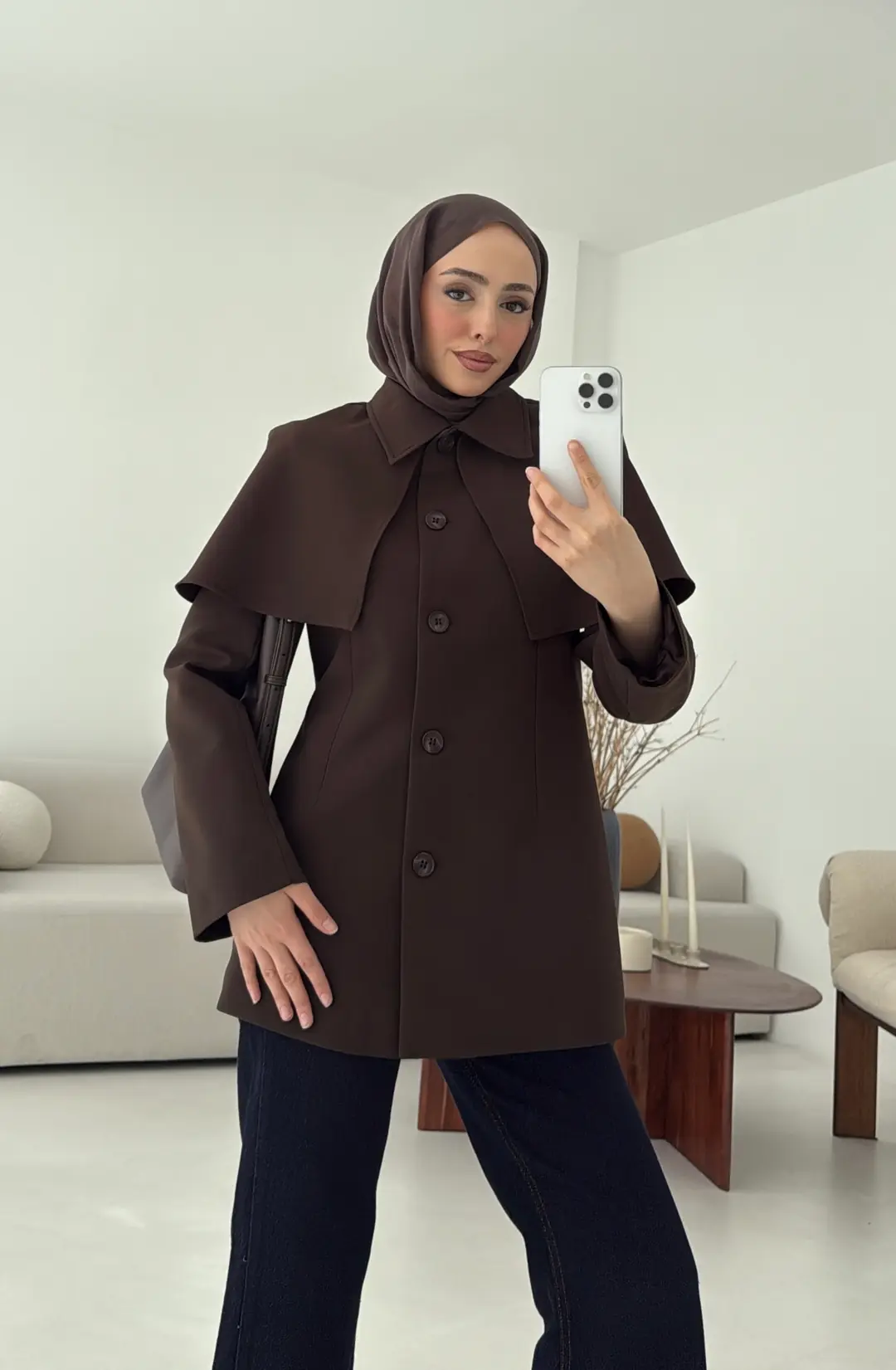 Pelerin Detay Fit Ceket Kahve - Görsel 6