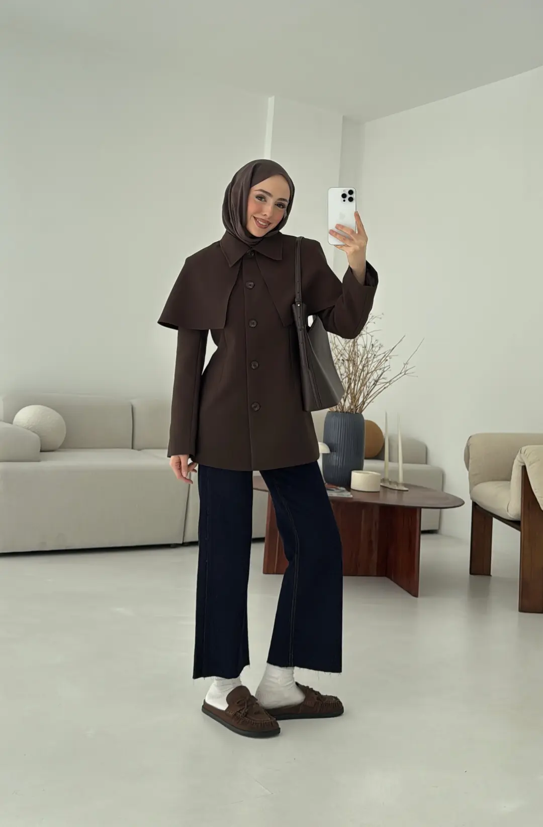 Pelerin Detay Fit Ceket Kahve - Görsel 8