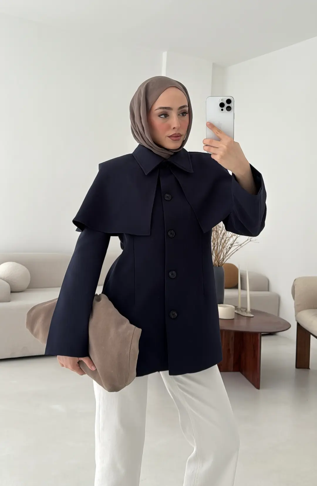 Pelerin Detay Fit Ceket Lacivert